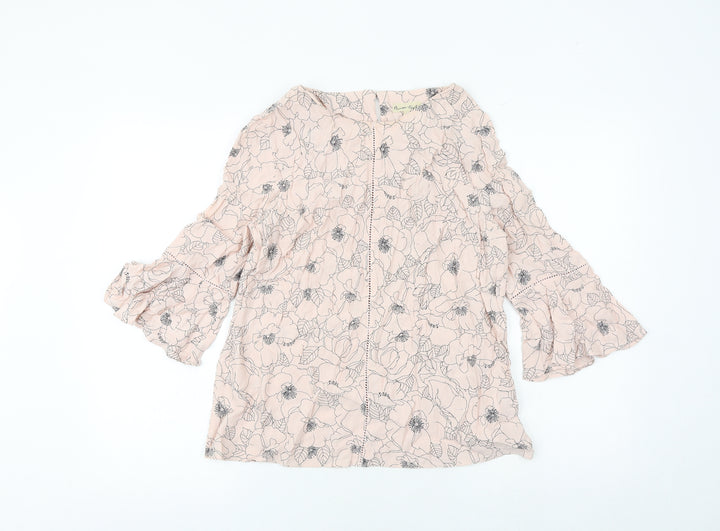 Phase Eight Womens Pink Floral Polyester Basic Blouse Size 12 Boat Neck