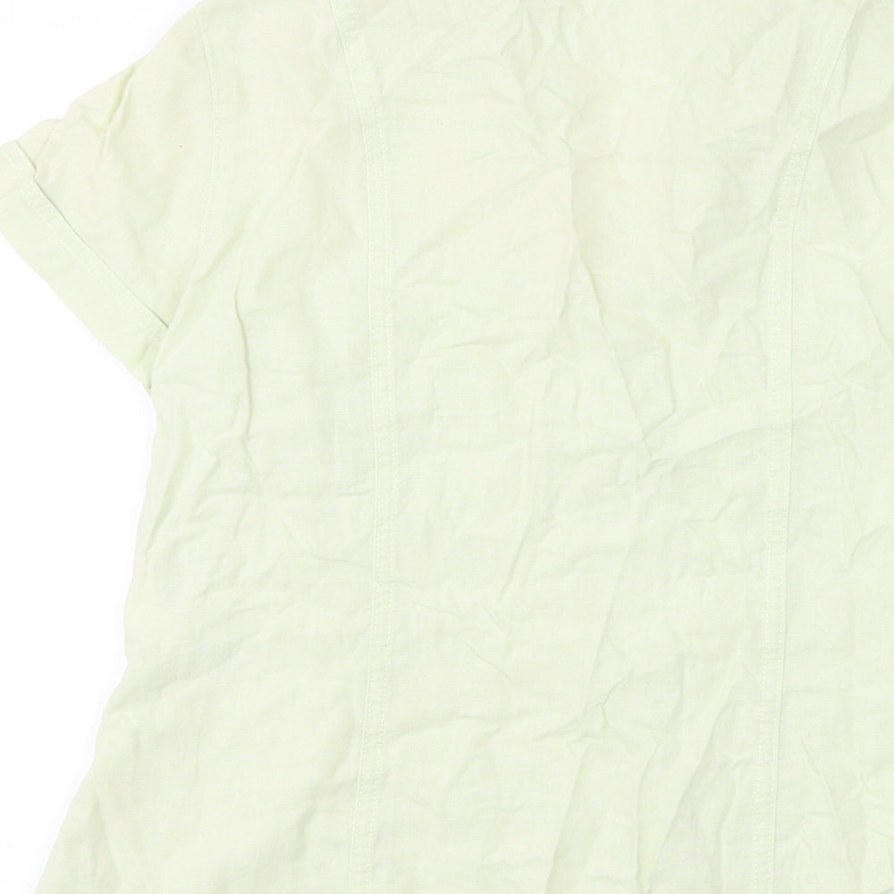 Marks and Spencer Womens Green Linen Basic Button-Up Size 12 Collared