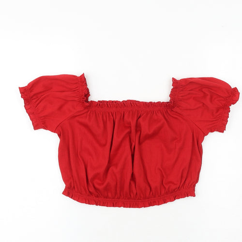 H&M Womens Red Polyester Cropped Blouse Size S Square Neck