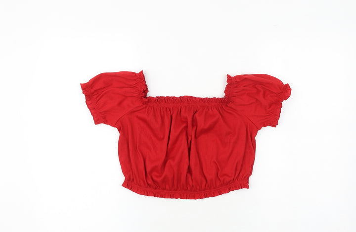 H&M Womens Red Polyester Cropped Blouse Size S Square Neck