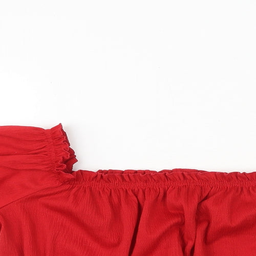H&M Womens Red Polyester Cropped Blouse Size S Square Neck