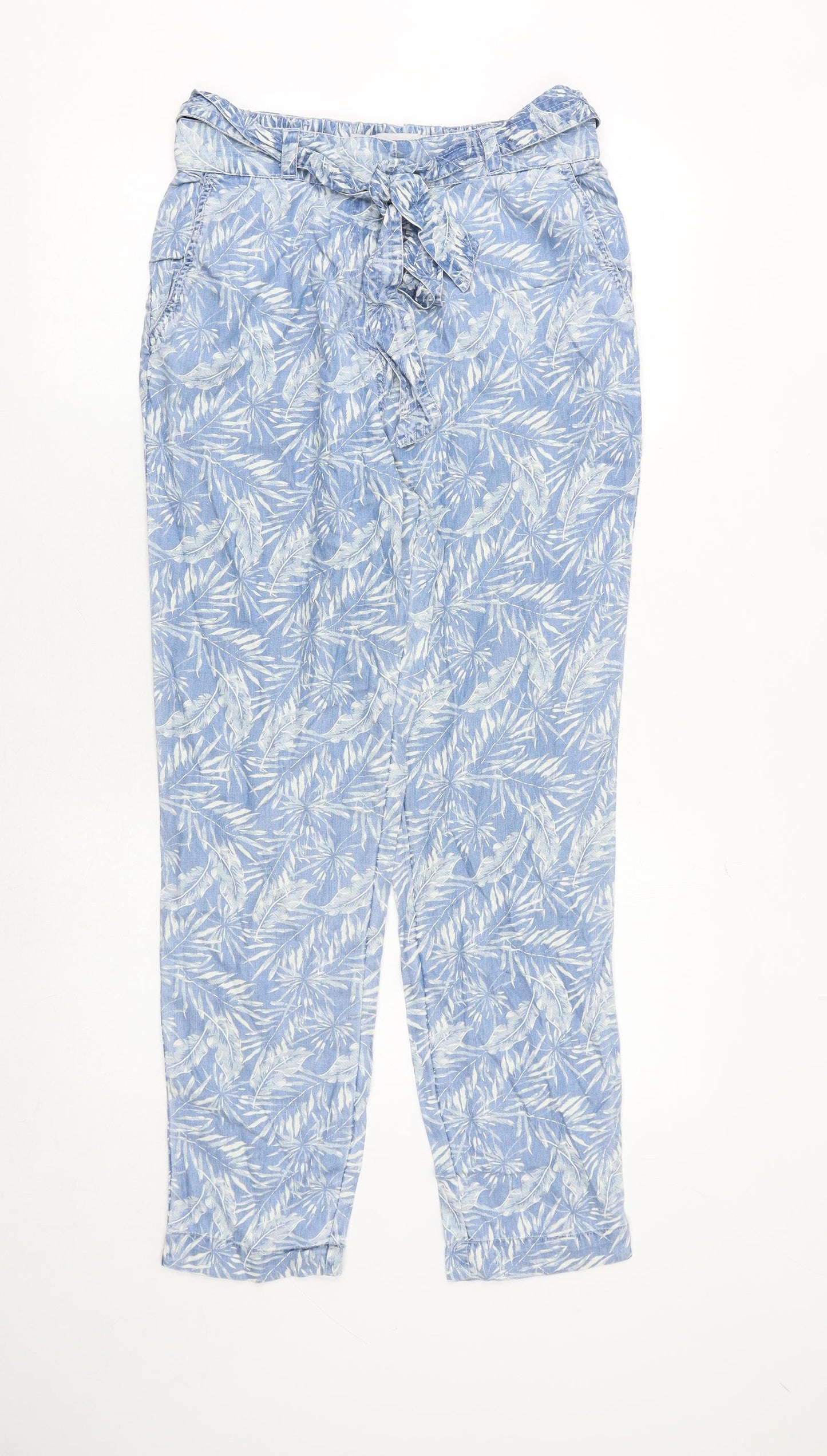 NEXT Womens Blue Geometric Lyocell Carpenter Trousers Size 10 Regular Tie - Leaf Pattern