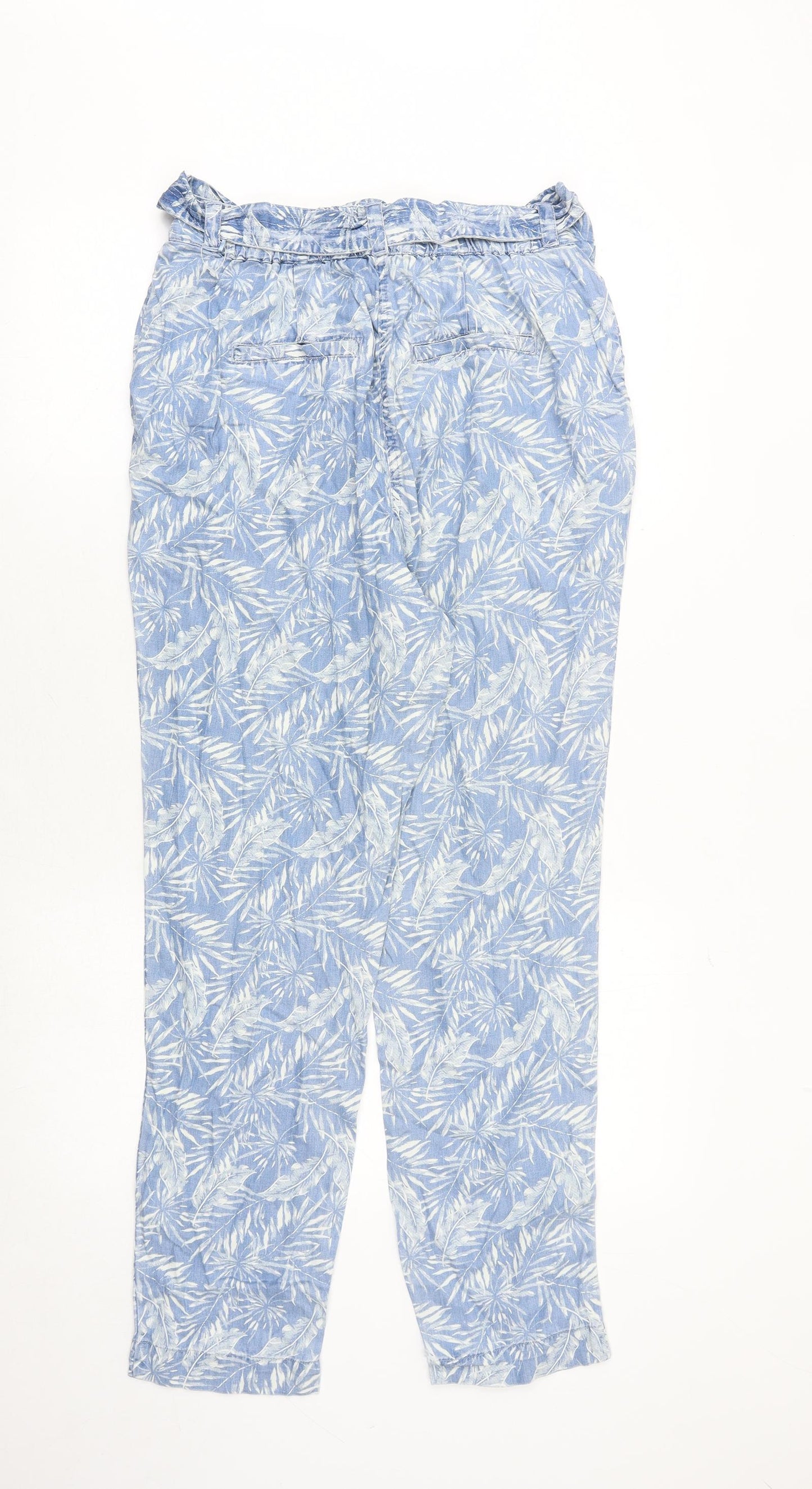 NEXT Womens Blue Geometric Lyocell Carpenter Trousers Size 10 Regular Tie - Leaf Pattern
