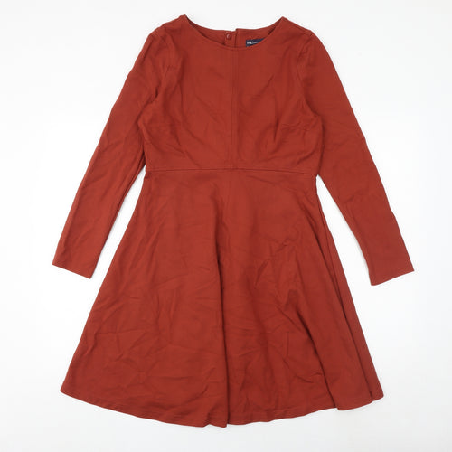 Marks and Spencer Womens Orange Viscose Fit & Flare Size 12 Round Neck Zip