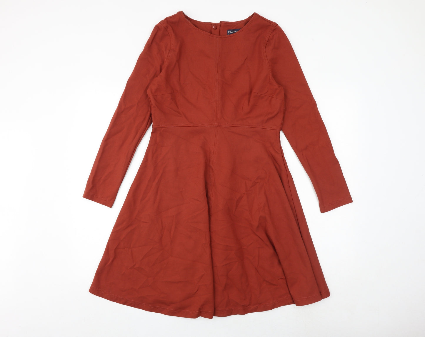 Marks and Spencer Womens Orange Viscose Fit & Flare Size 12 Round Neck Zip