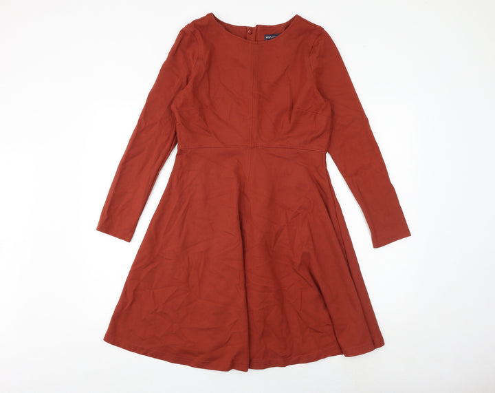 Marks and Spencer Womens Orange Viscose Fit & Flare Size 12 Round Neck Zip