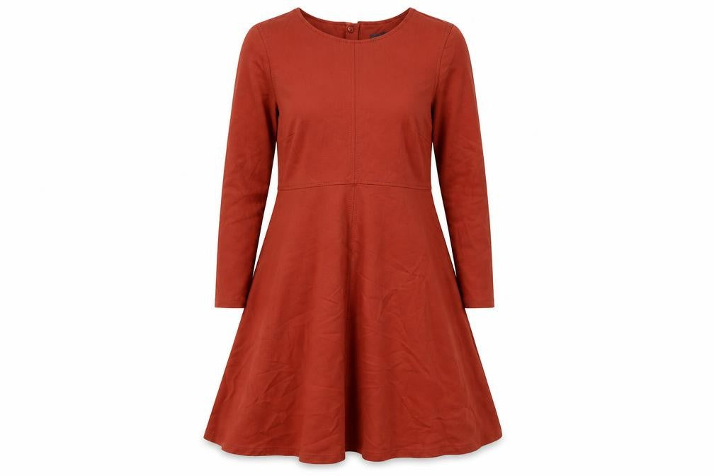 Marks and Spencer Womens Orange Viscose Fit & Flare Size 12 Round Neck Zip