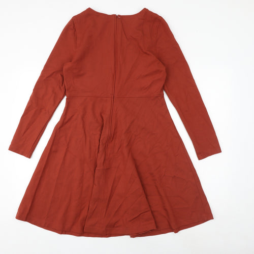 Marks and Spencer Womens Orange Viscose Fit & Flare Size 12 Round Neck Zip