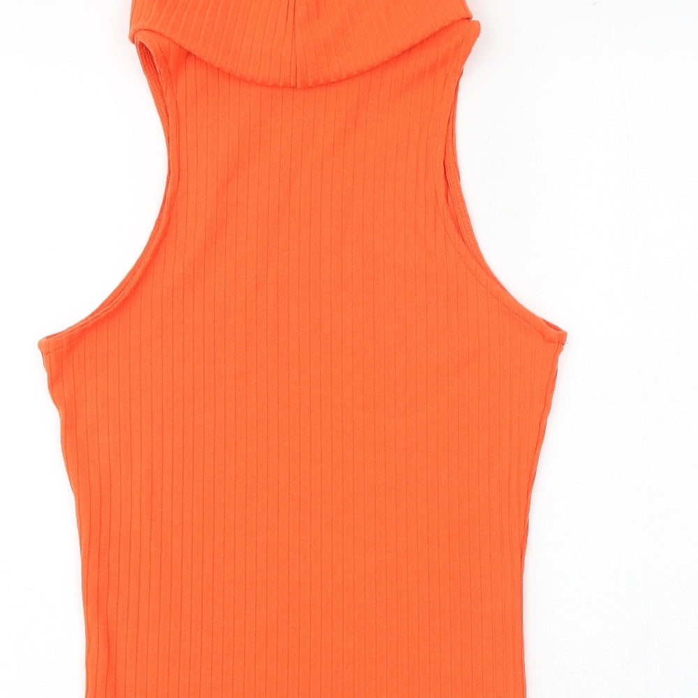 River Island Womens Orange Polyester Basic Tank Size 12 Roll Neck
