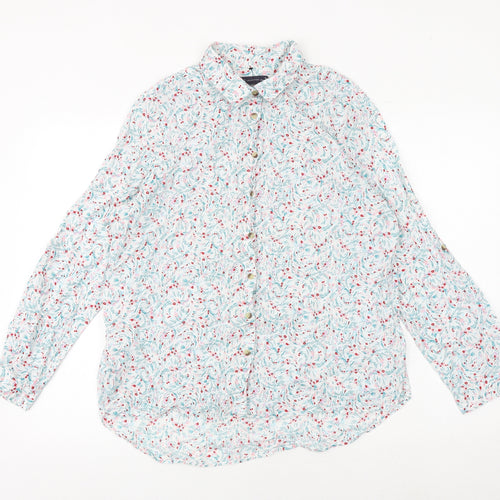Marks and Spencer Womens Multicoloured Geometric 100% Cotton Basic Button-Up Size 16 Collared