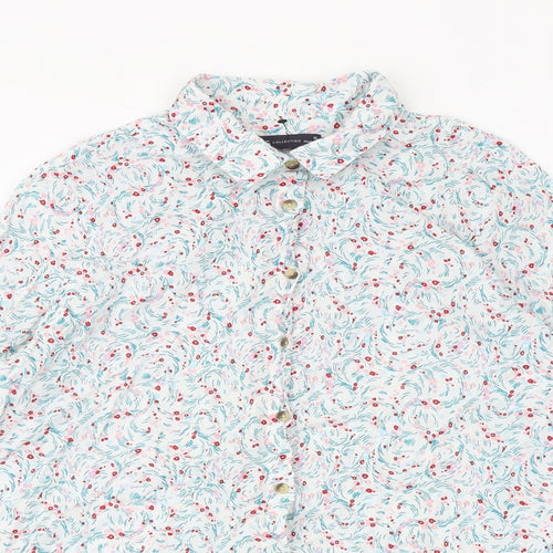 Marks and Spencer Womens Multicoloured Geometric 100% Cotton Basic Button-Up Size 16 Collared