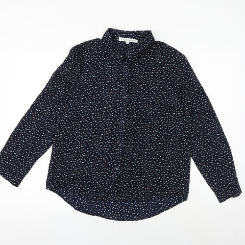 Contemplay Womens Blue Geometric Polyester Basic Button-Up Size L Collared