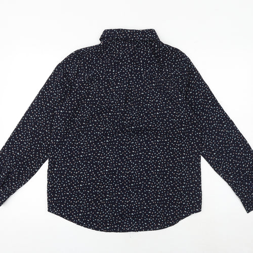 Contemplay Womens Blue Geometric Polyester Basic Button-Up Size L Collared