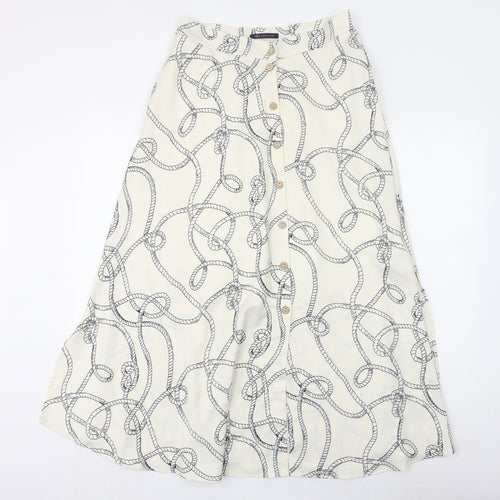 Marks and Spencer Womens Ivory Geometric Polyester Peasant Skirt Size 8 Button