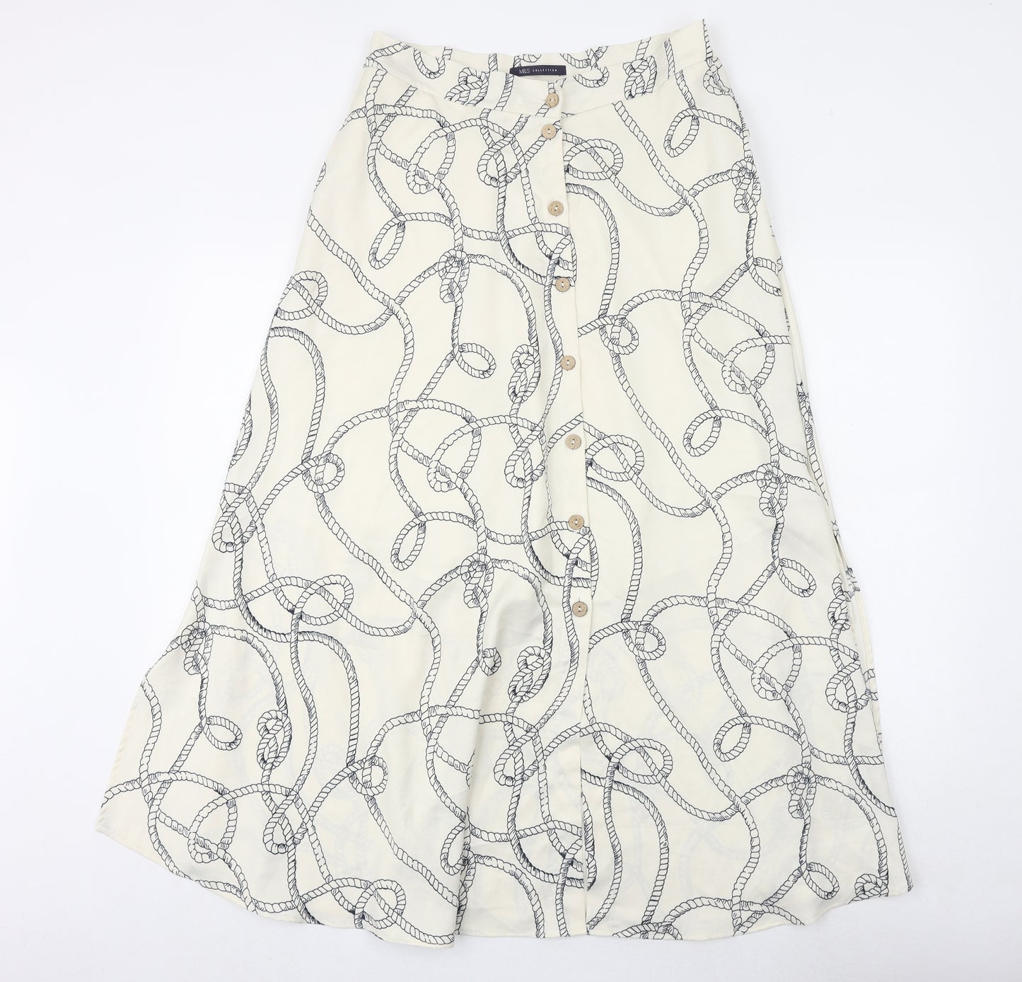 Marks and Spencer Womens Ivory Geometric Polyester Peasant Skirt Size 8 Button