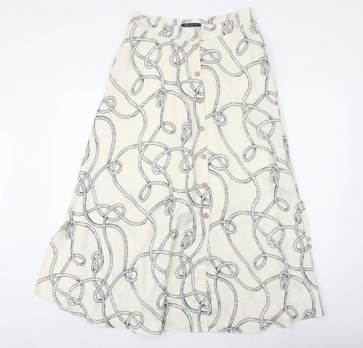 Marks and Spencer Womens Ivory Geometric Polyester Peasant Skirt Size 8 Button