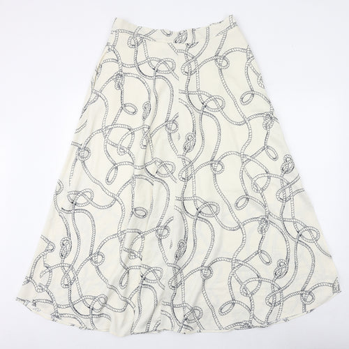 Marks and Spencer Womens Ivory Geometric Polyester Peasant Skirt Size 8 Button