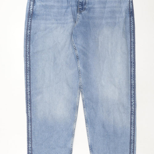 Marks and Spencer Womens Blue Cotton Boyfriend Jeans Size 18 Regular Zip