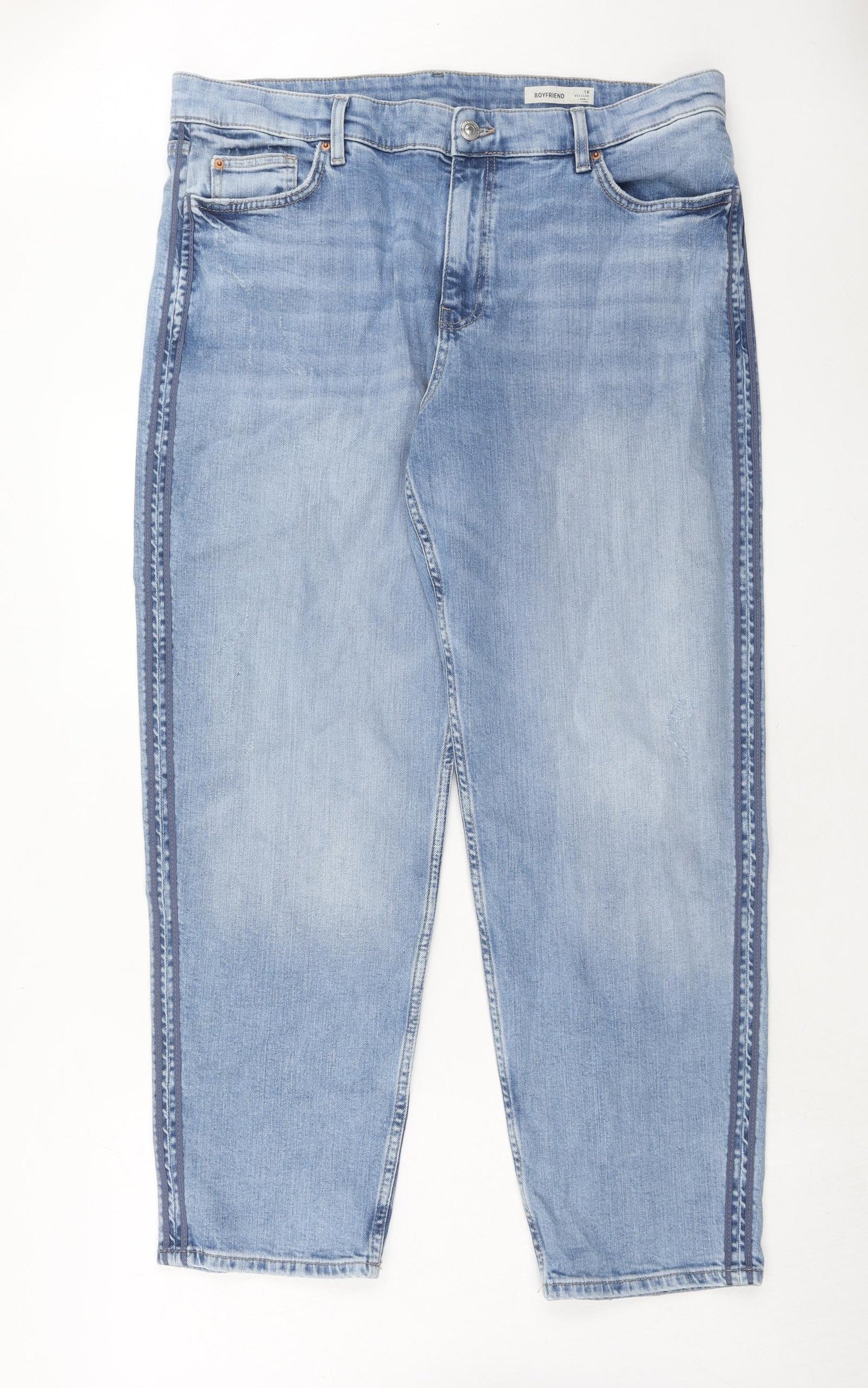 Marks and Spencer Womens Blue Cotton Boyfriend Jeans Size 18 Regular Zip