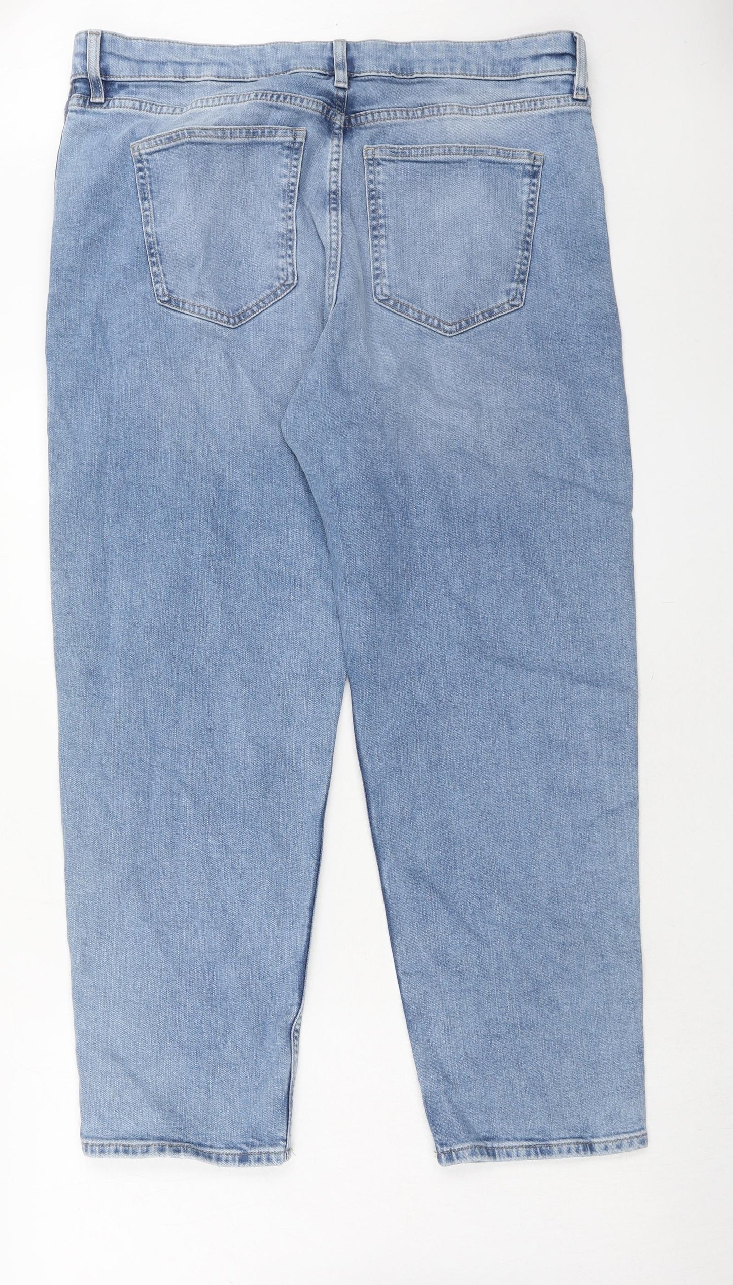 Marks and Spencer Womens Blue Cotton Boyfriend Jeans Size 18 Regular Zip