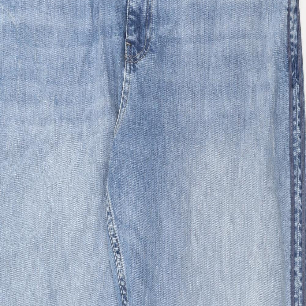 Marks and Spencer Womens Blue Cotton Boyfriend Jeans Size 18 Regular Zip