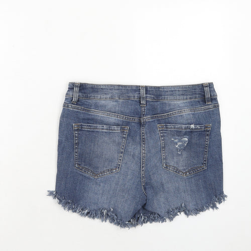 NEXT Womens Blue Cotton Cut-Off Shorts Size 12 Slim Zip