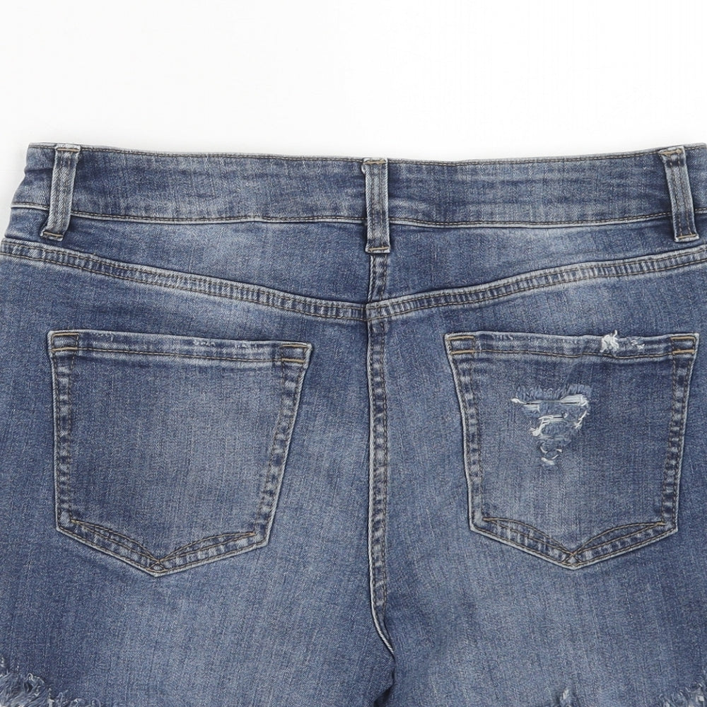 NEXT Womens Blue Cotton Cut-Off Shorts Size 12 Slim Zip