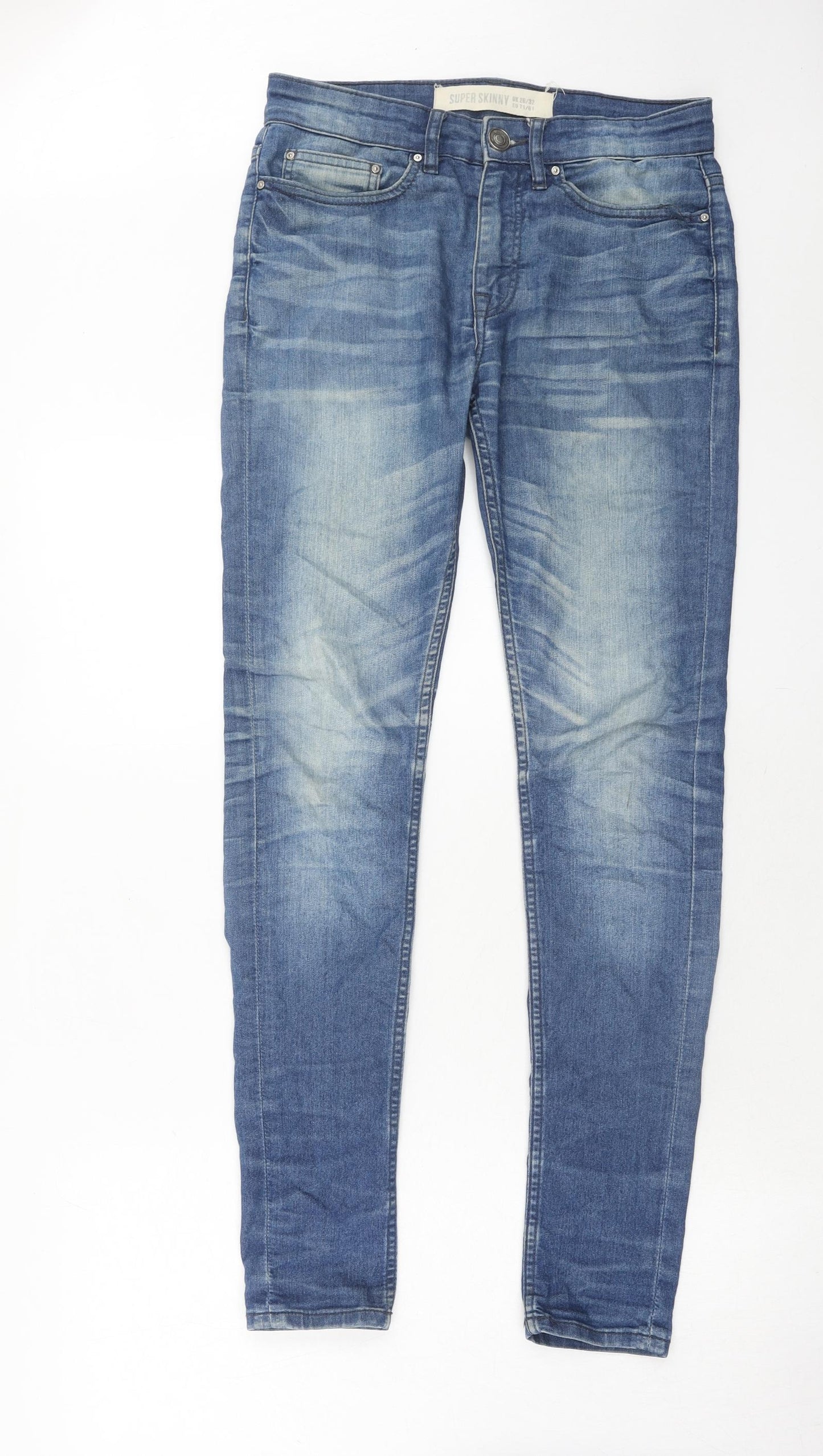 New Look Mens Blue Cotton Skinny Jeans Size 28 in L32 in Regular Zip