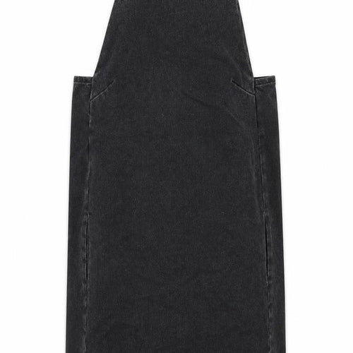 Topshop Womens Black Cotton Pinafore/Dungaree Dress Size 6 Square Neck Zip