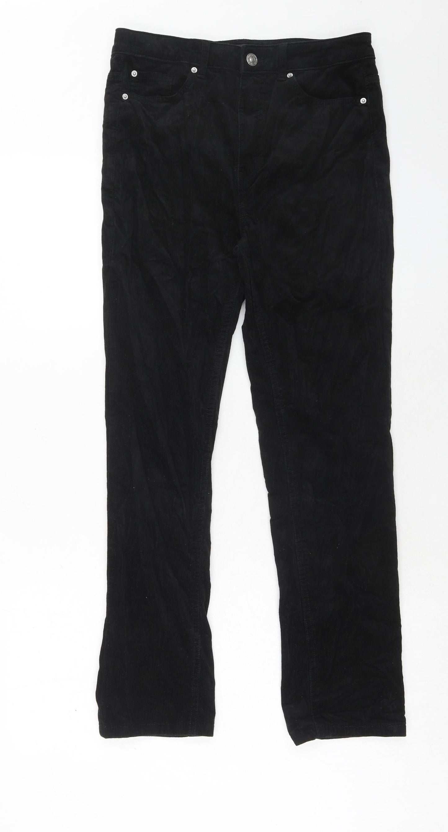 Marks and Spencer Womens Black Cotton Trousers Size 10 Regular Zip