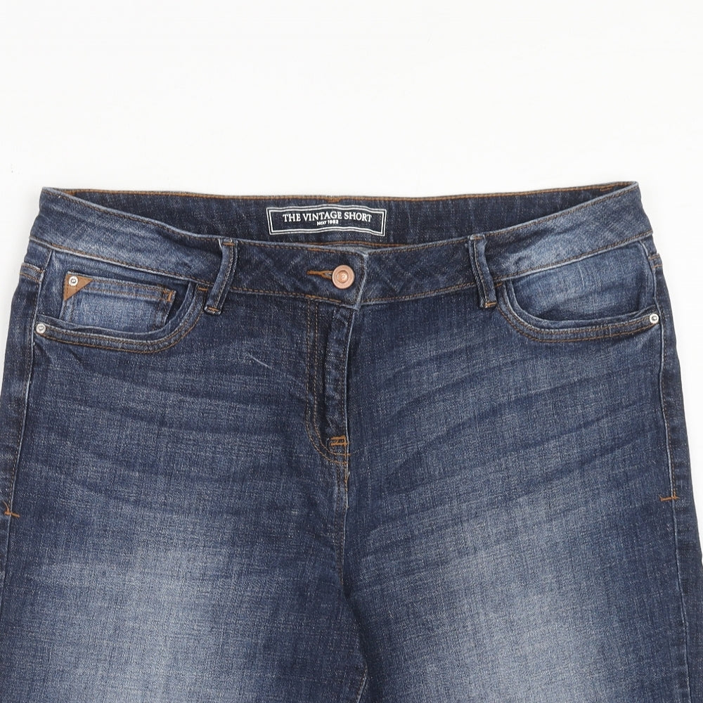 NEXT Womens Blue Cotton Skimmer Shorts Size 16 Regular Zip