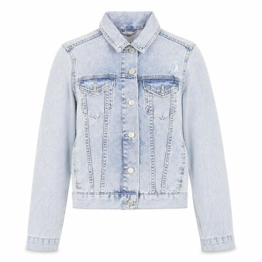 Front view of Topshop women’s blue jacket, size UK 6, button