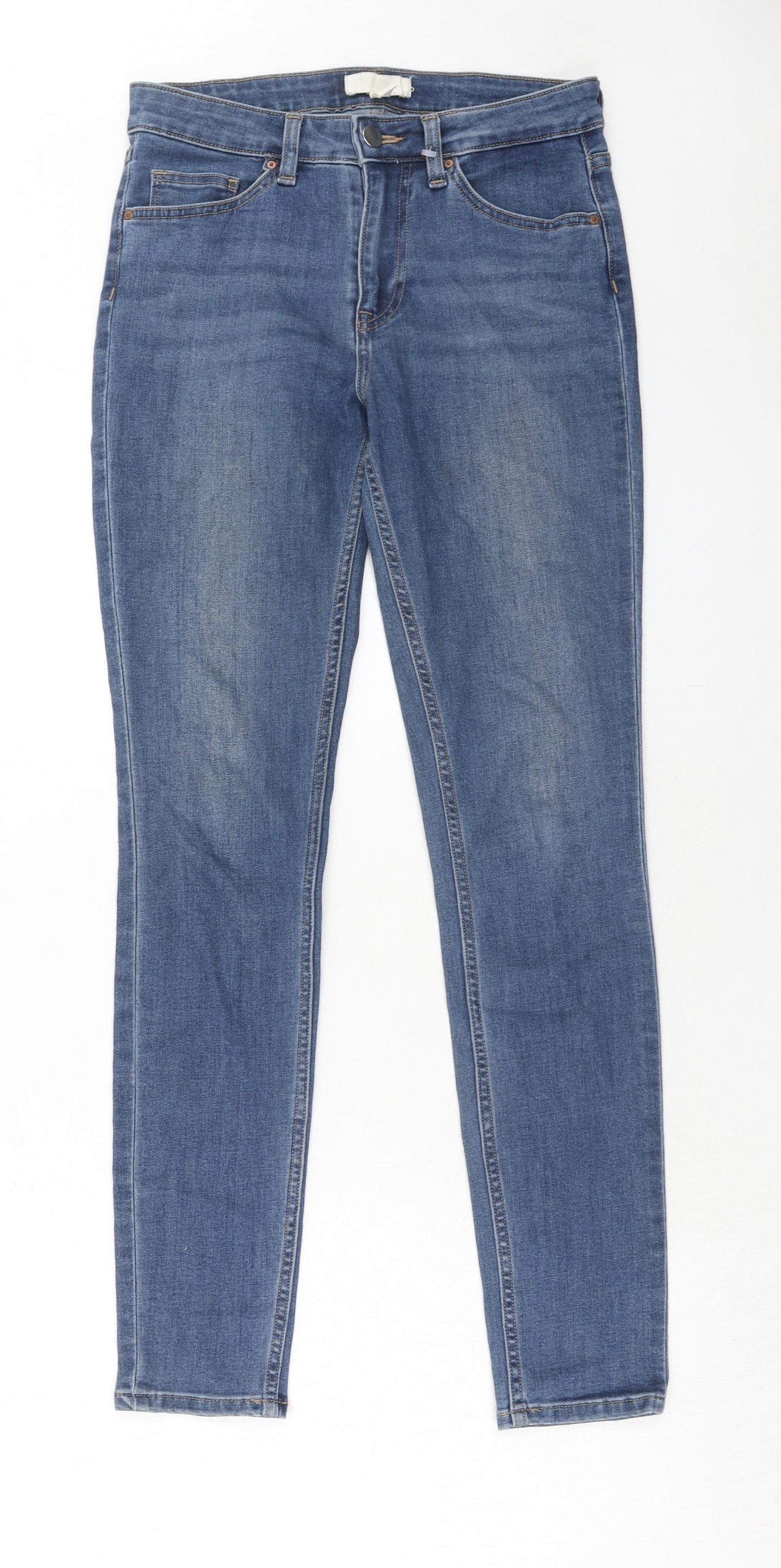 H&M Womens Blue Cotton Skinny Jeans Size 8 Regular Zip