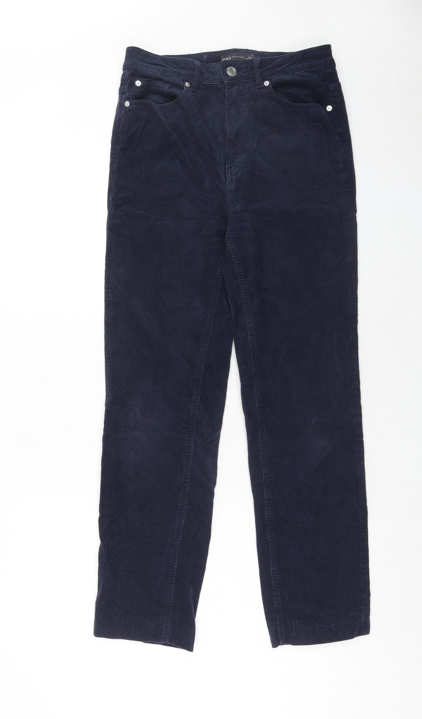 Marks and Spencer Womens Blue Cotton Trousers Size 10 Regular Zip