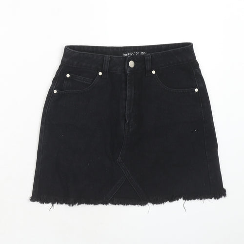 Boohoo Womens Black Cotton A-Line Skirt Size 6 Zip