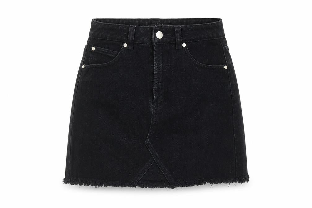 Boohoo Womens Black Cotton A-Line Skirt Size 6 Zip