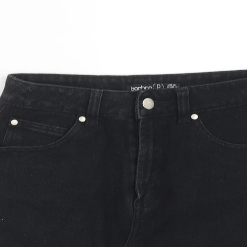 Boohoo Womens Black Cotton A-Line Skirt Size 6 Zip