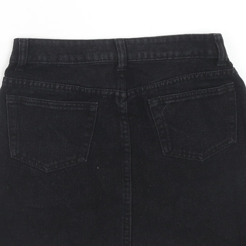 Boohoo Womens Black Cotton A-Line Skirt Size 6 Zip