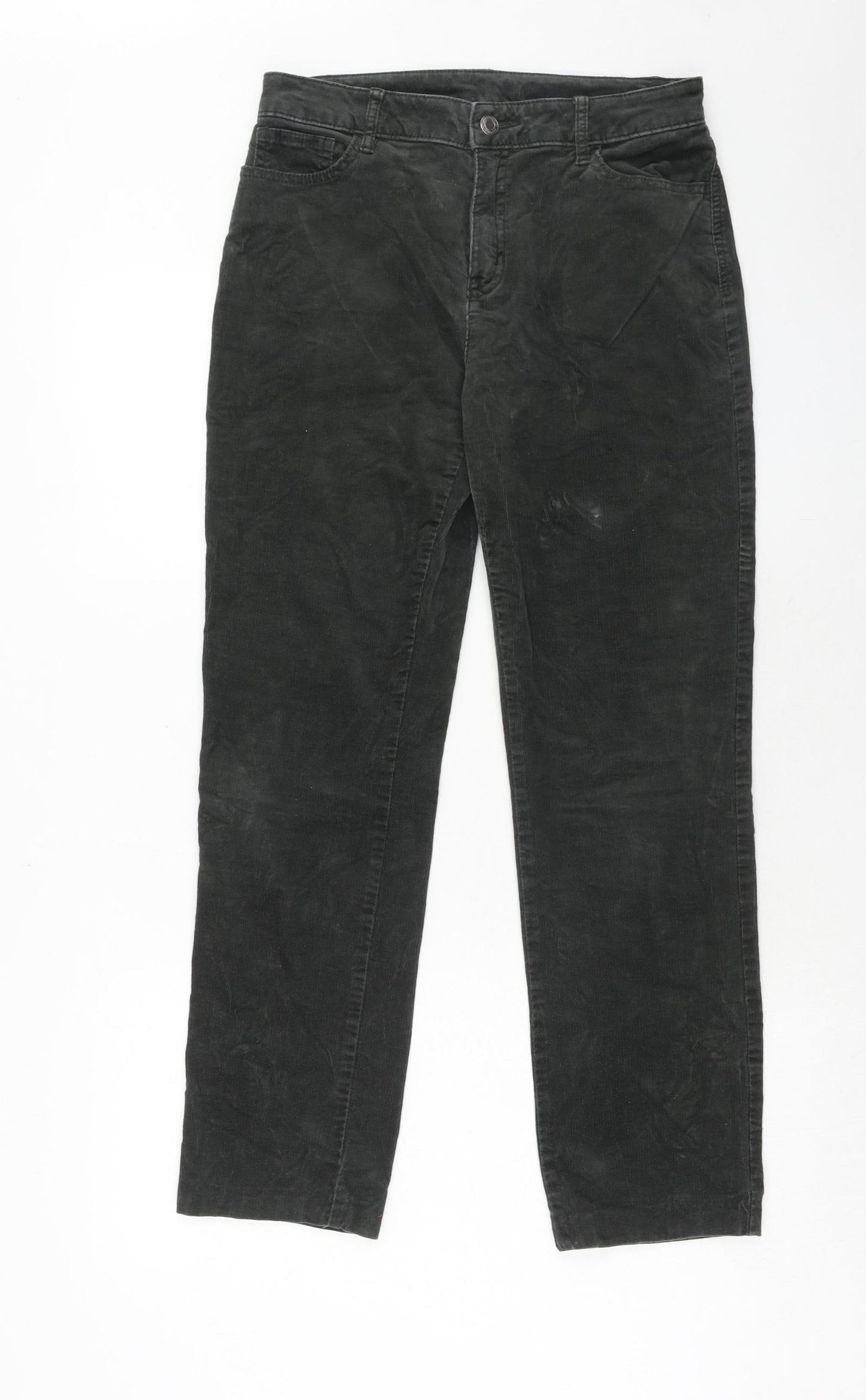 Marks and Spencer Womens Green Cotton Trousers Size 30 in Regular Zip