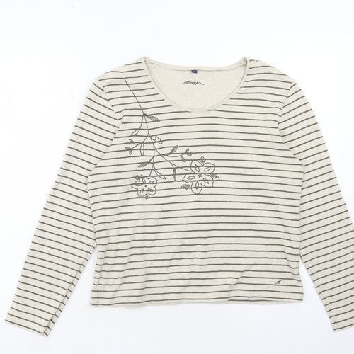 DASH Womens Beige Striped Cotton Basic T-Shirt Size 14 Round Neck