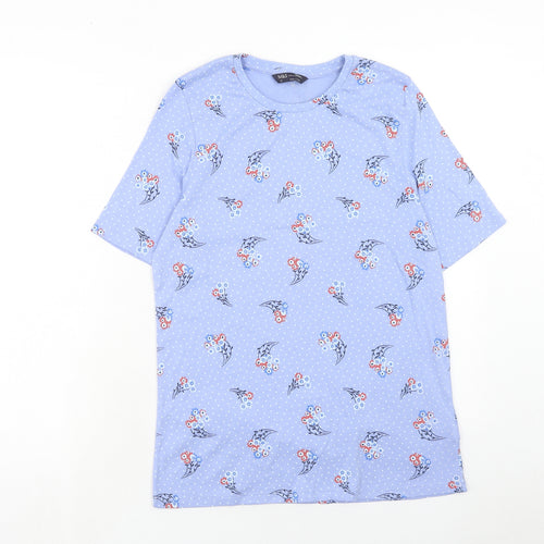 Marks and Spencer Womens Blue Geometric Cotton Basic T-Shirt Size 18 Round Neck