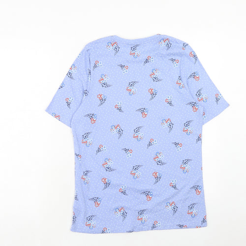 Marks and Spencer Womens Blue Geometric Cotton Basic T-Shirt Size 18 Round Neck