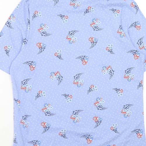 Marks and Spencer Womens Blue Geometric Cotton Basic T-Shirt Size 18 Round Neck