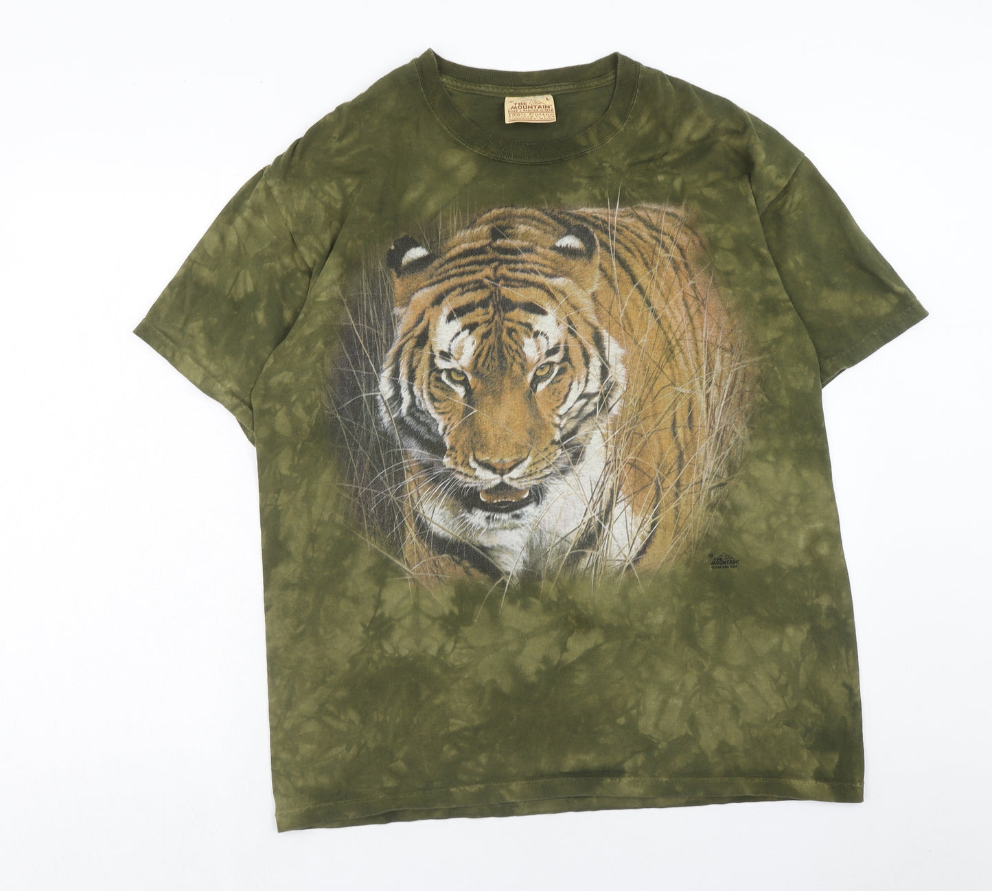 The Mountain Mens Green Geometric Cotton T-Shirt Size L Round Neck - Lion