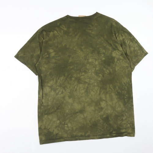 The Mountain Mens Green Geometric Cotton T-Shirt Size L Round Neck - Lion