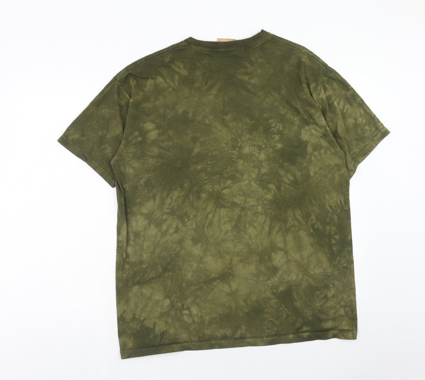 The Mountain Mens Green Geometric Cotton T-Shirt Size L Round Neck - Lion