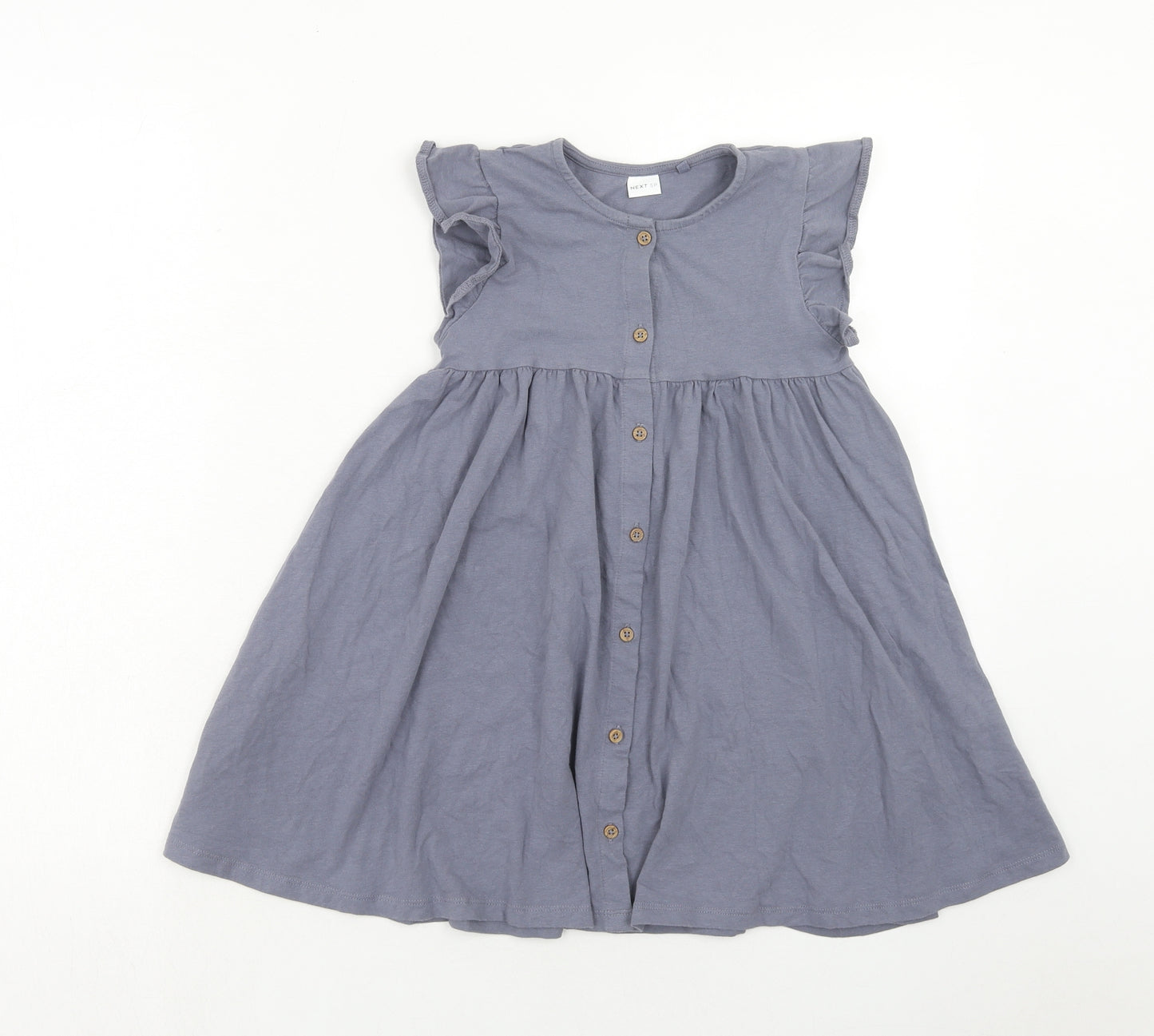 NEXT Girls Blue Cotton A-Line Size 5-6 Years Round Neck Button