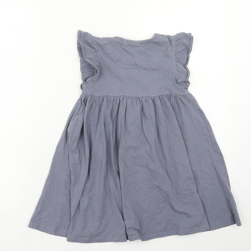 NEXT Girls Blue Cotton A-Line Size 5-6 Years Round Neck Button