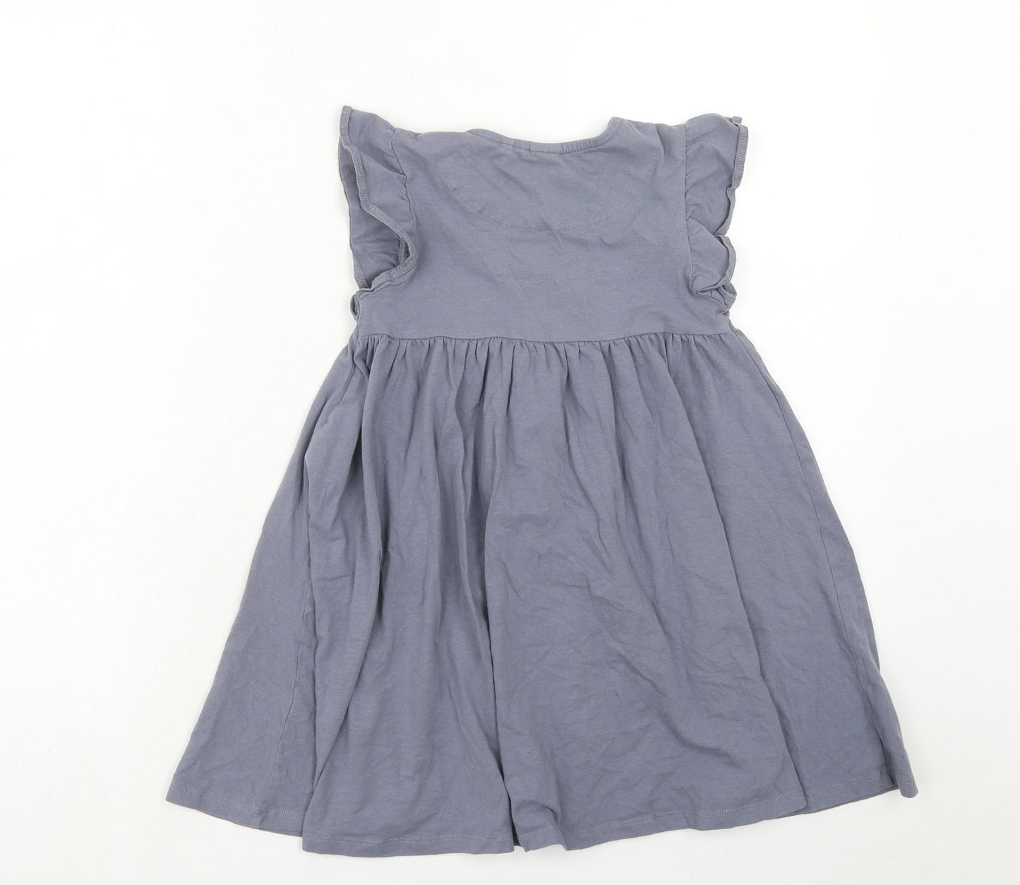 NEXT Girls Blue Cotton A-Line Size 5-6 Years Round Neck Button