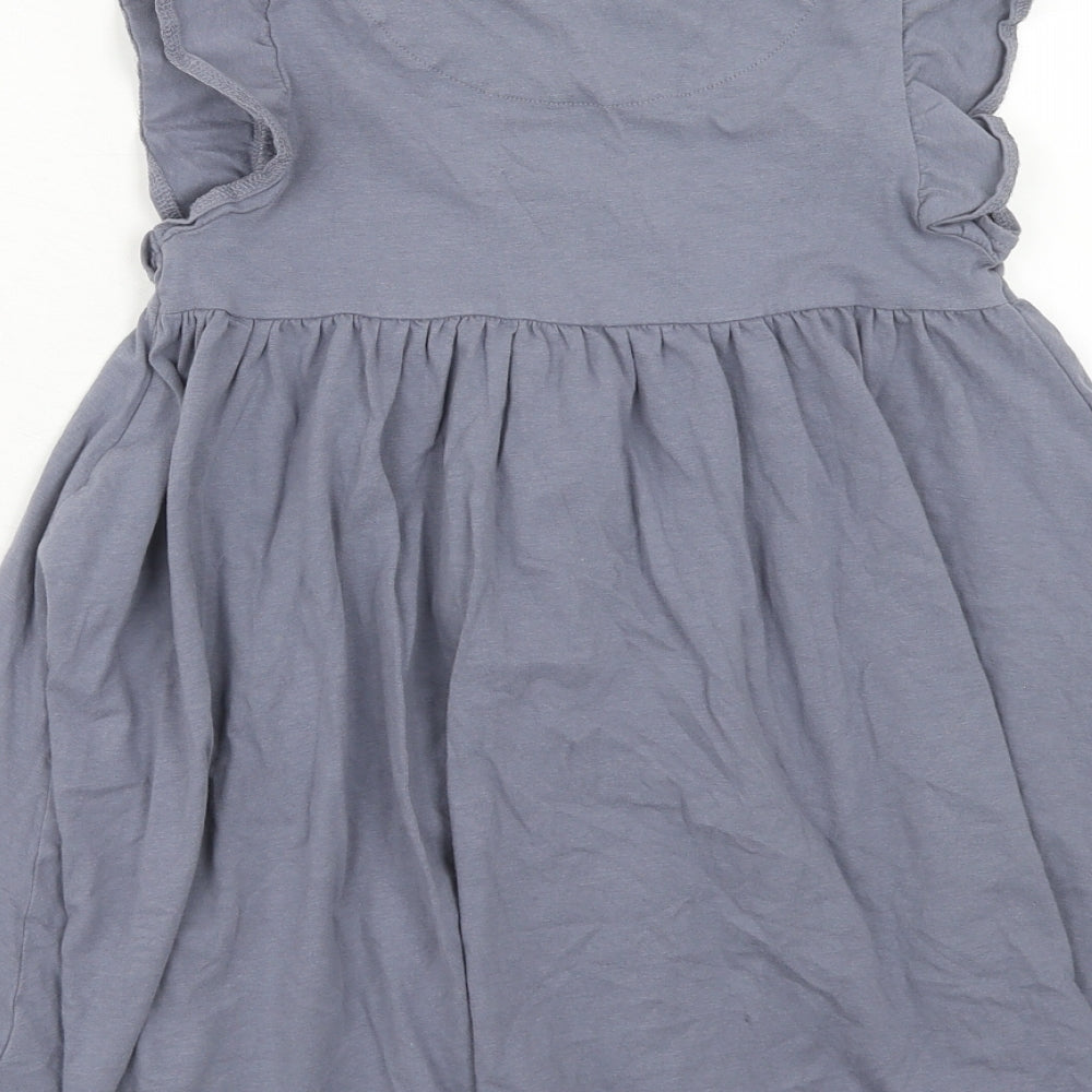 NEXT Girls Blue Cotton A-Line Size 5-6 Years Round Neck Button